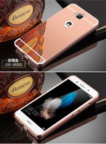 Луксозен алуминиев бъмпър с твърд гръб огледален златисто розов гръб за Huawei Y6 Pro TIT-L01 